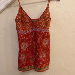 Hale Bob 100% Silk Tank Top Camisole Sequins Embroidered